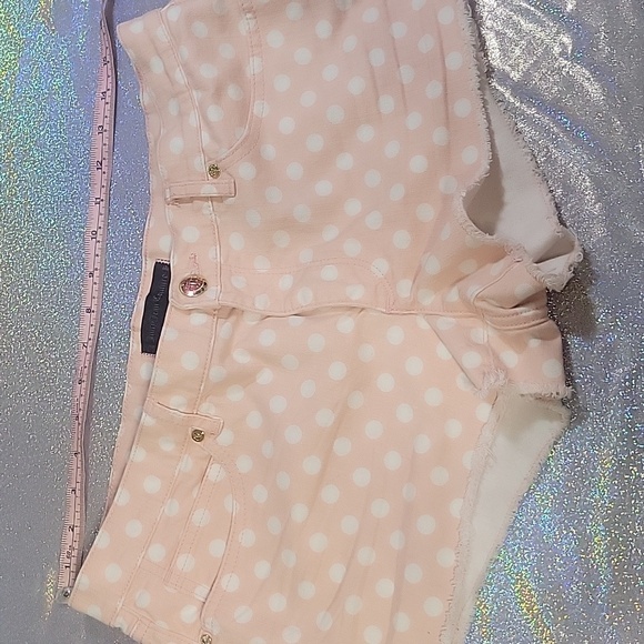 Y2k Vintage Juicy Couture Baby Pink Polka Dot Jean Shorty Shorts Size:31 - Picture 4 of 8